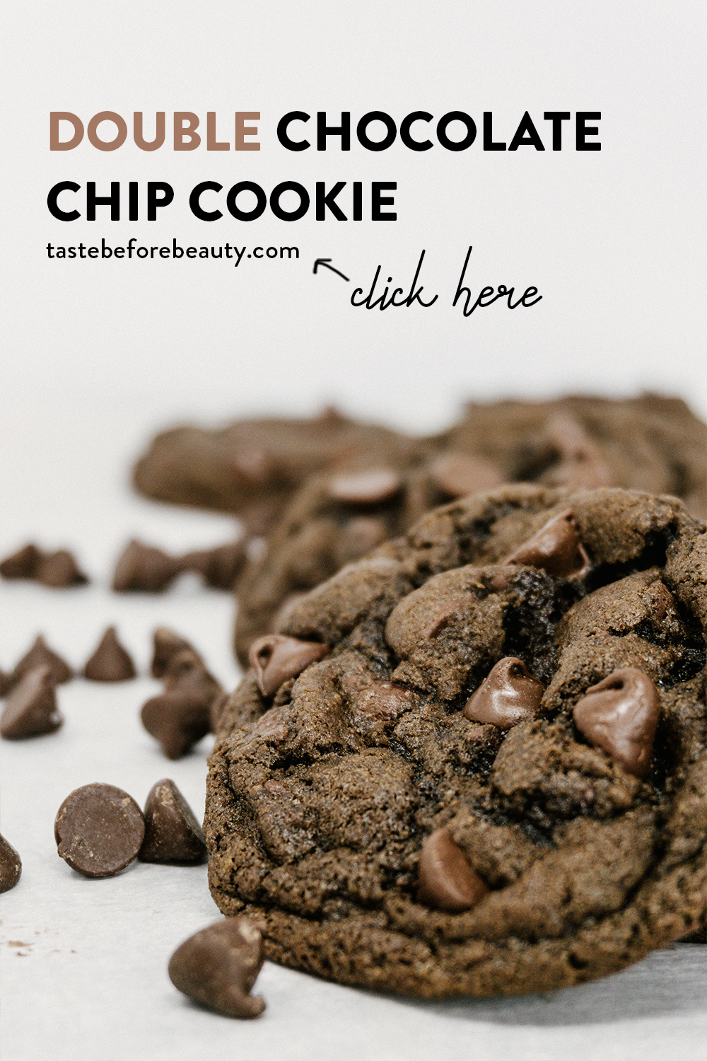 double chocolate chocolate chip cookie on parchment pinterest pin