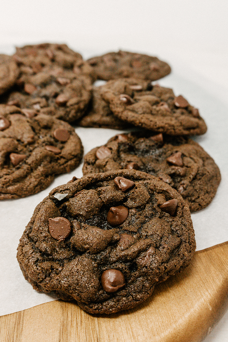 taste before beauty double chocolate chocolate chip cookie on parchment