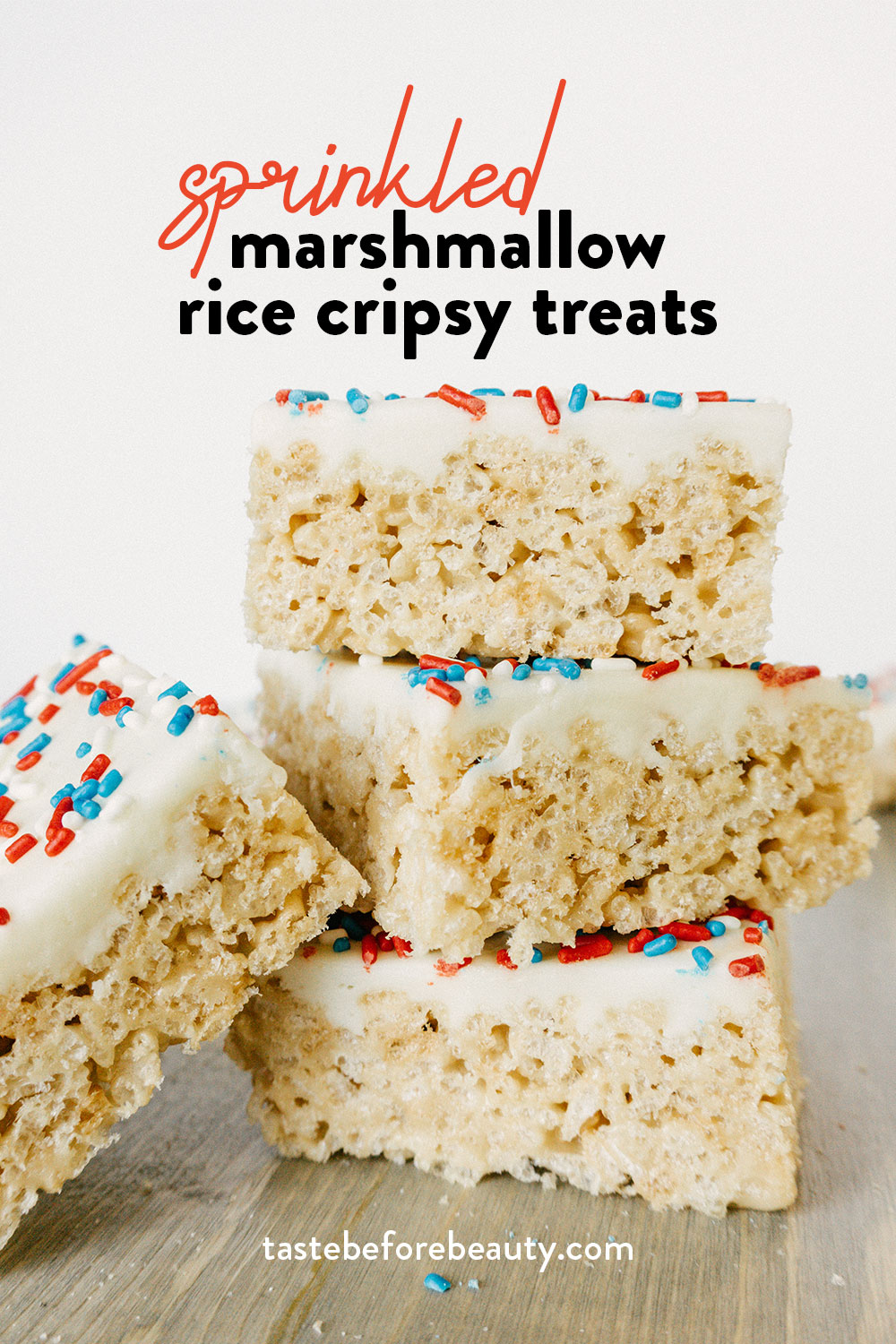 taste before beauty marshmallow sprinkle crispy rice treats stacked on top of each other pinterest pin