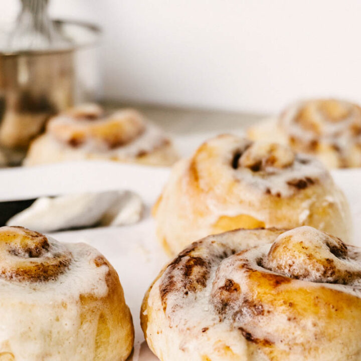 cinnamon rolls with a cream cheese frosting drizzle