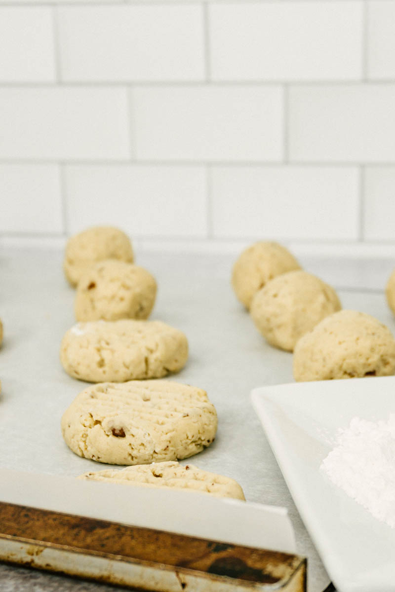 taste before beauty pecan shortbread cookie dough on pan