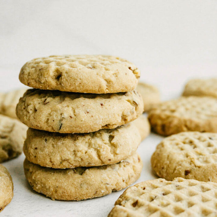 taste before beauty pecan shortbread cookies stacked