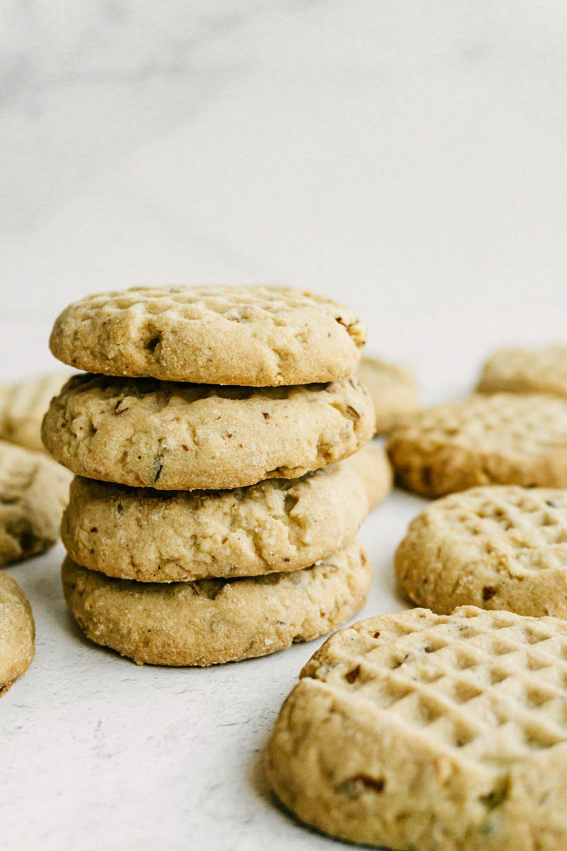 taste before beauty pecan shortbread cookies stacked