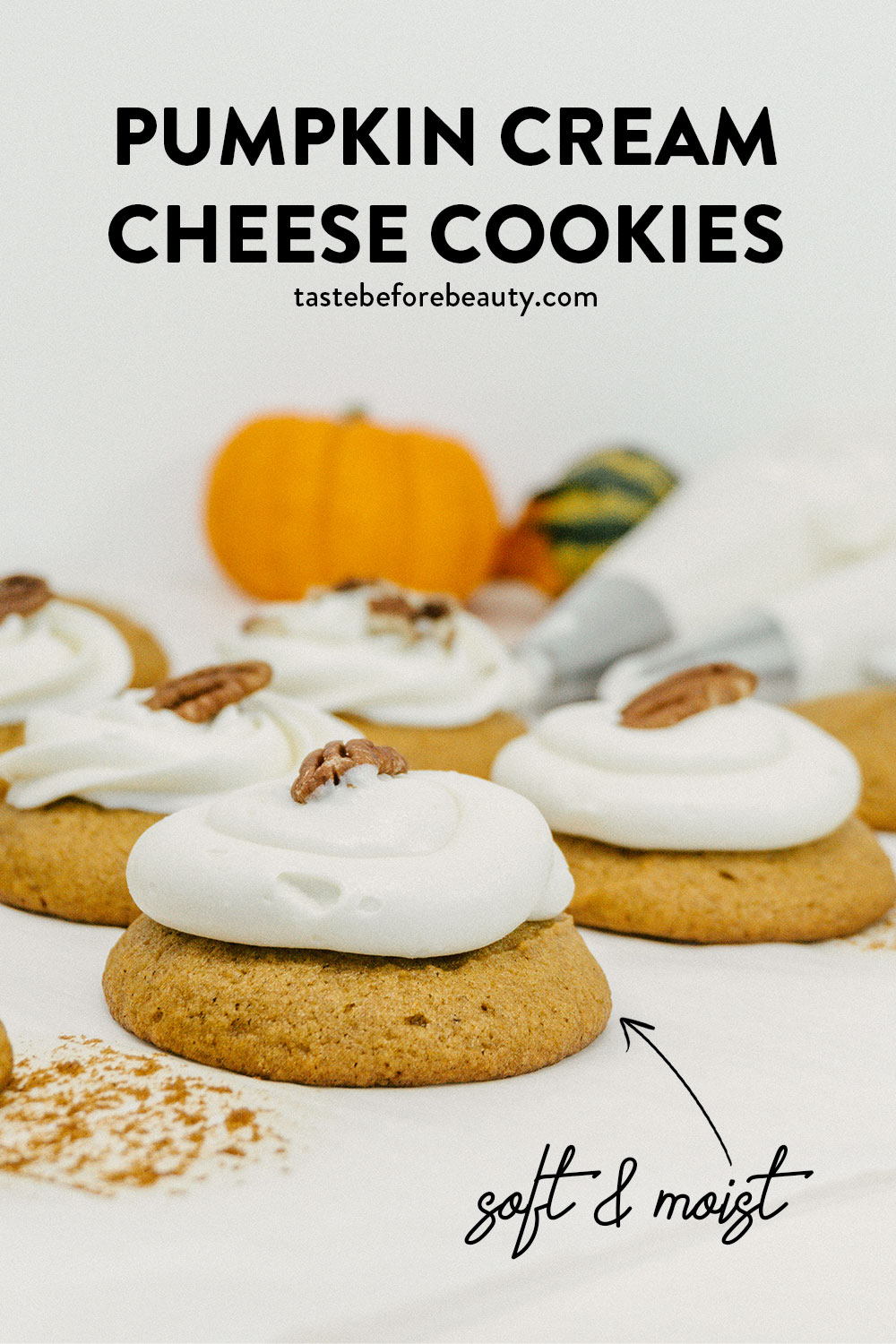taste before beauty pumpkin cream cheese cookies with walnuts and pumpkins pinterest pin