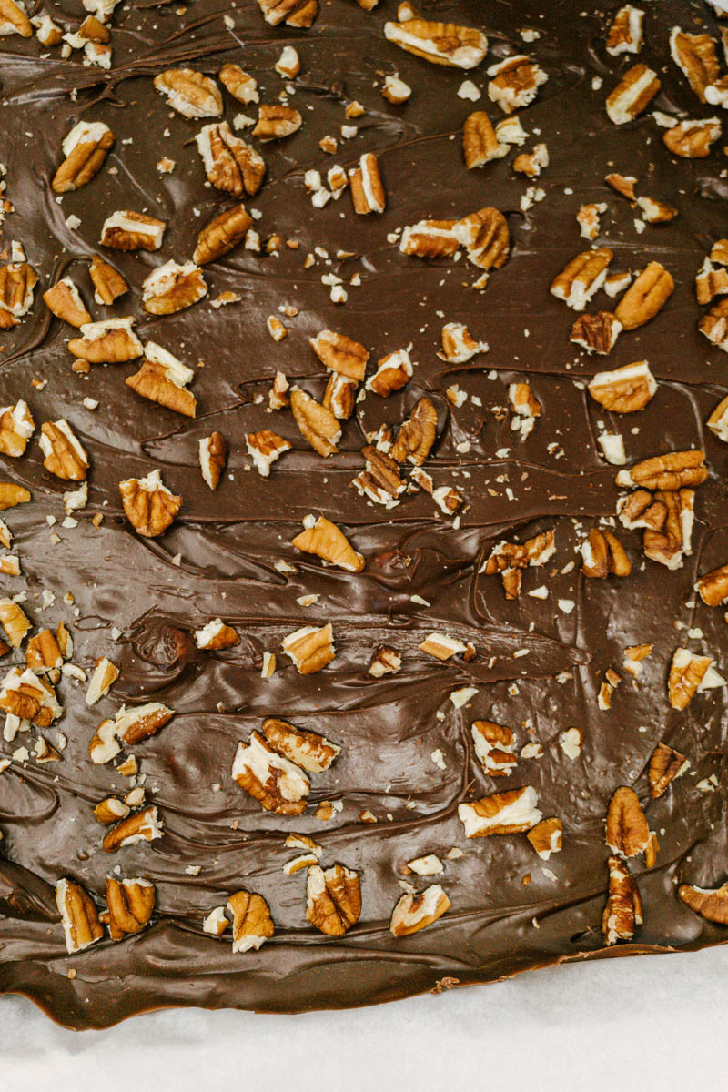taste before beauty chocolate rocky road fudge with nuts on top of the chocolate