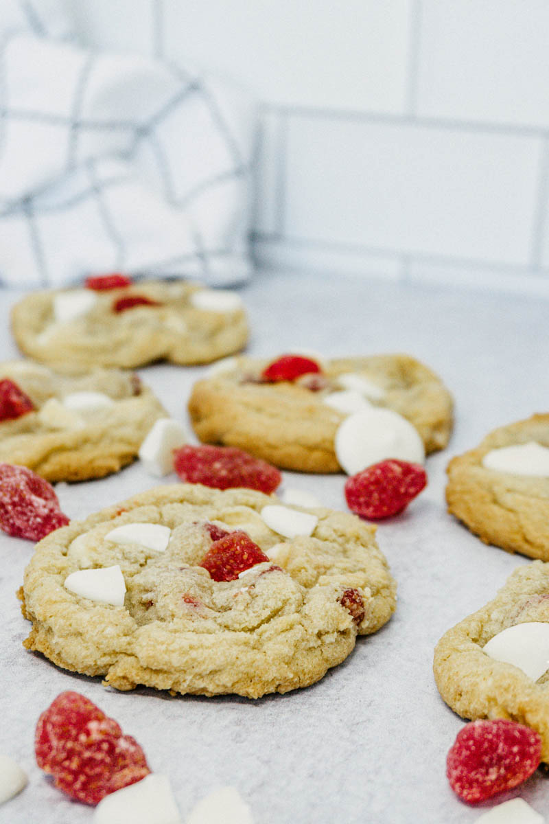 taste before beauty strawberry white chocolate cookies with strawberries on table