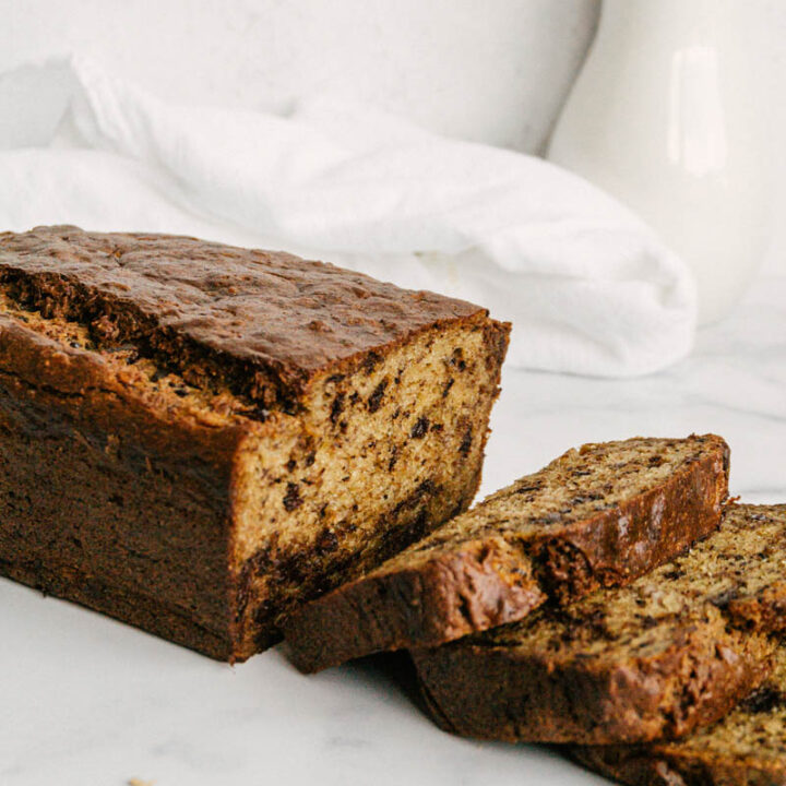 taste before beauty healthy chocolate chip banana bread slices with chips around