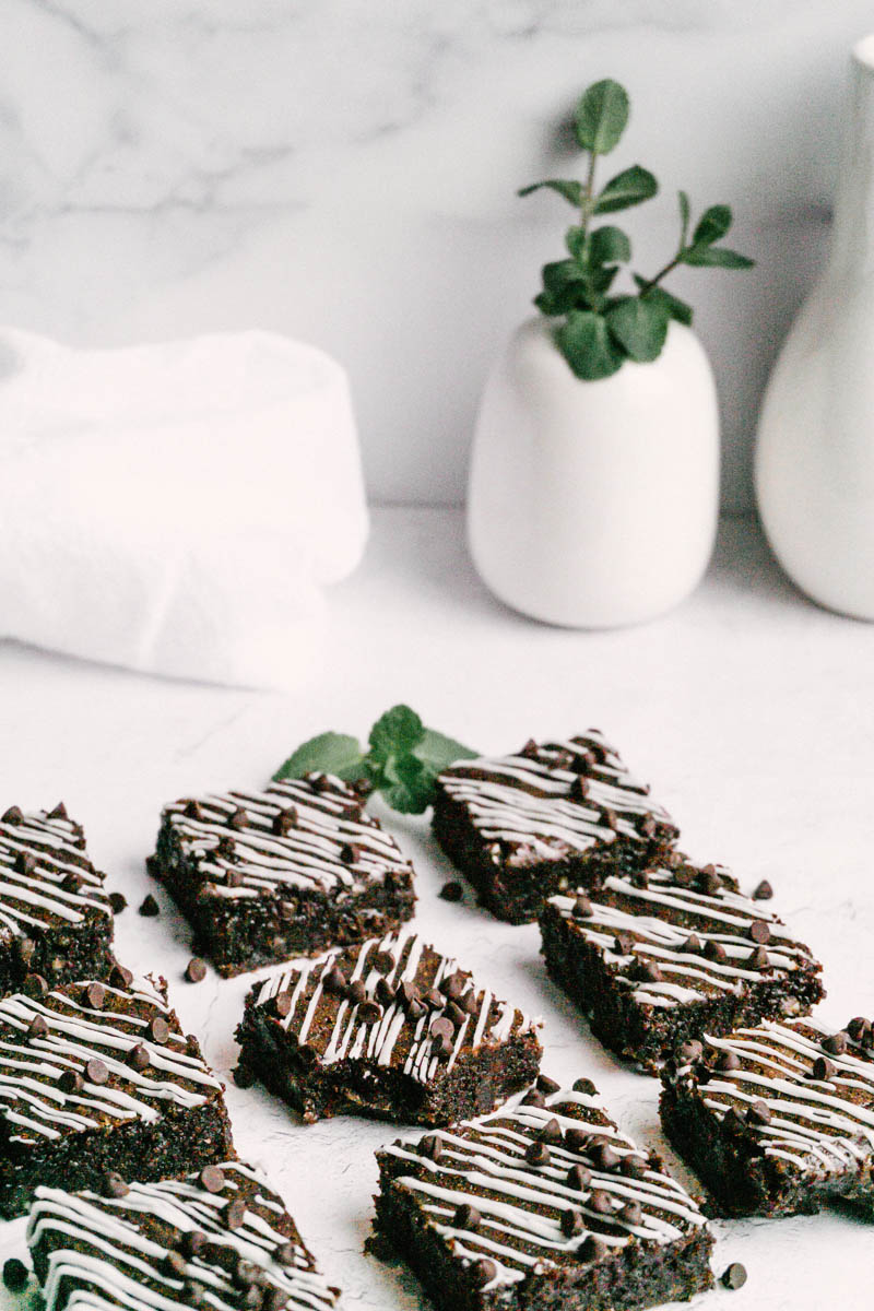 taste before beauty fudgy mint brownie squares on table