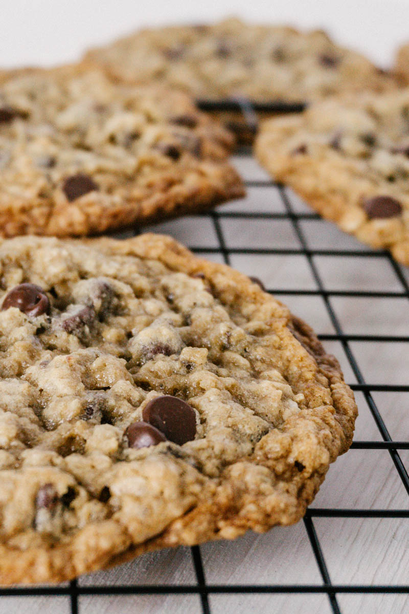taste before beauty oatmeal chocolate chip cookie on cooling wire rack