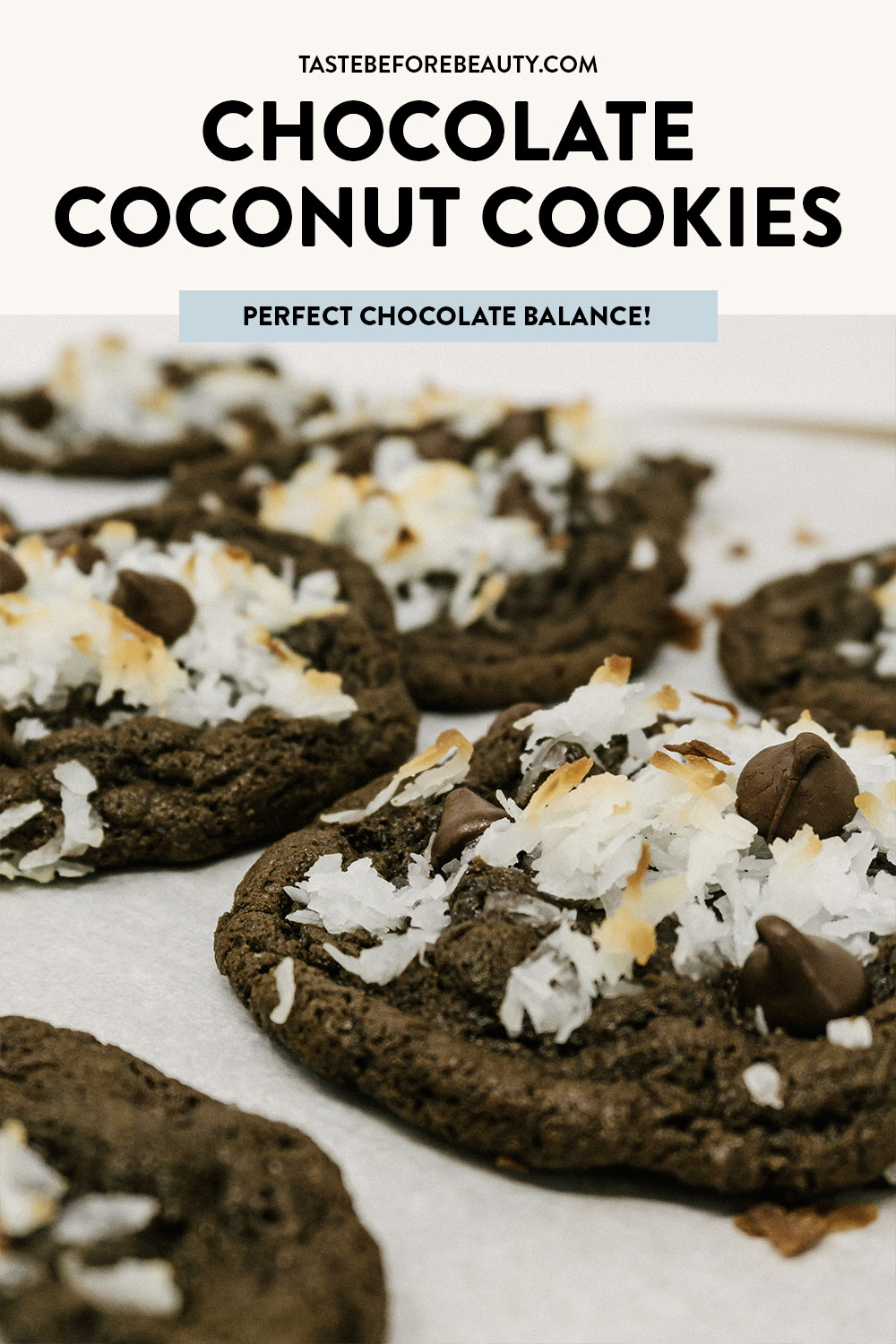 chocolate coconut cookies on parchment paper pinterest pin