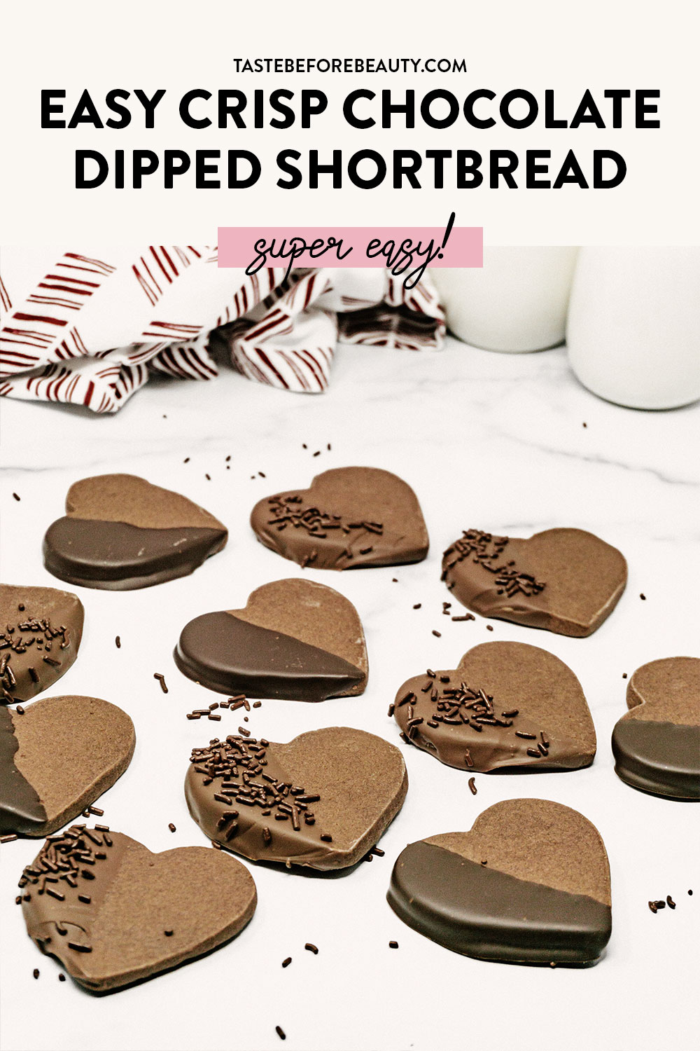 taste before beauty easy crisp chocolate dipped shortbread on table pinterest pin