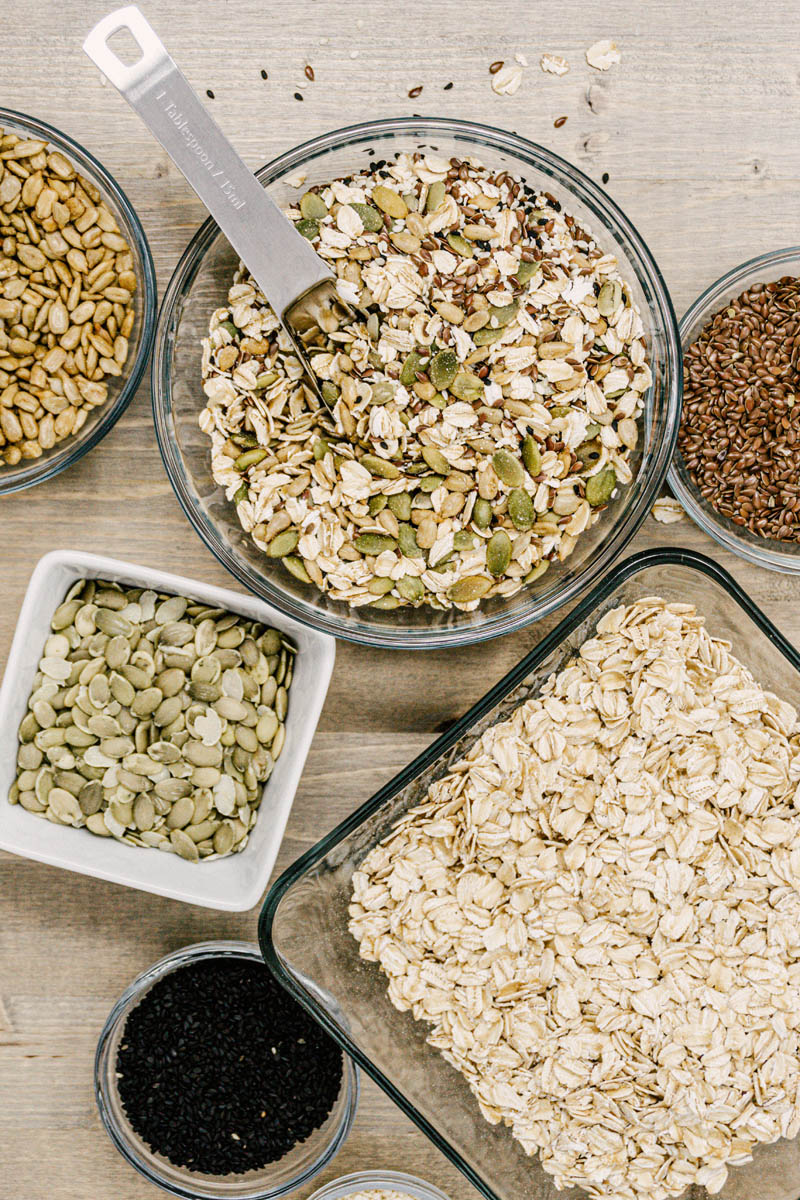 taste before beauty wheat oat seed bread seeds layed out on table