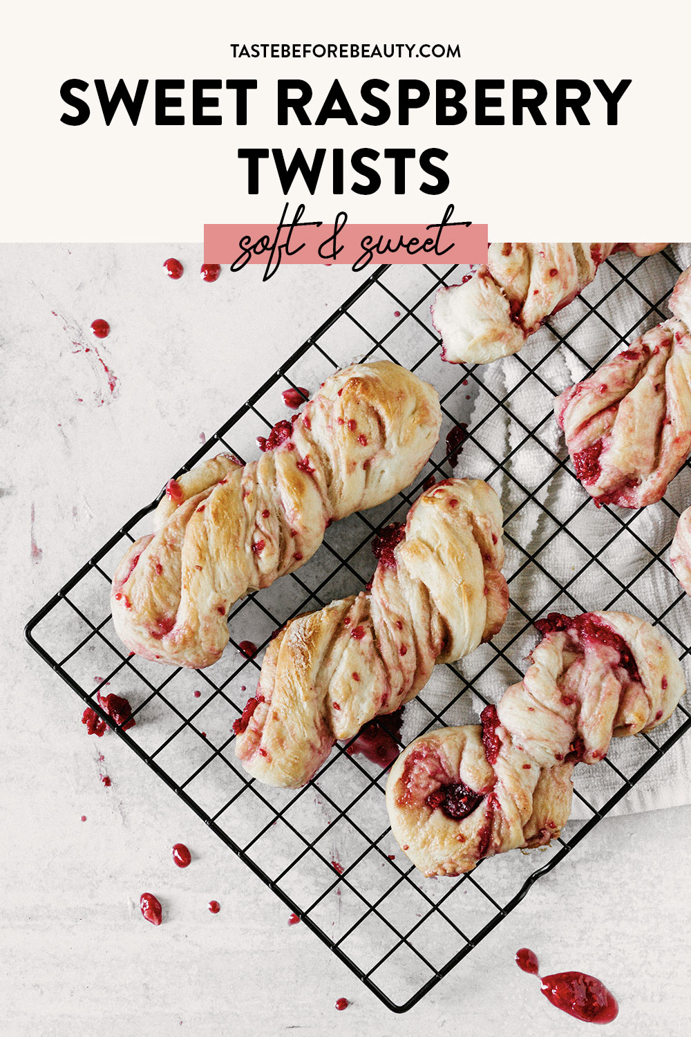 taste before beauty sweet raspberry twists layed on wire rack pinterest pin