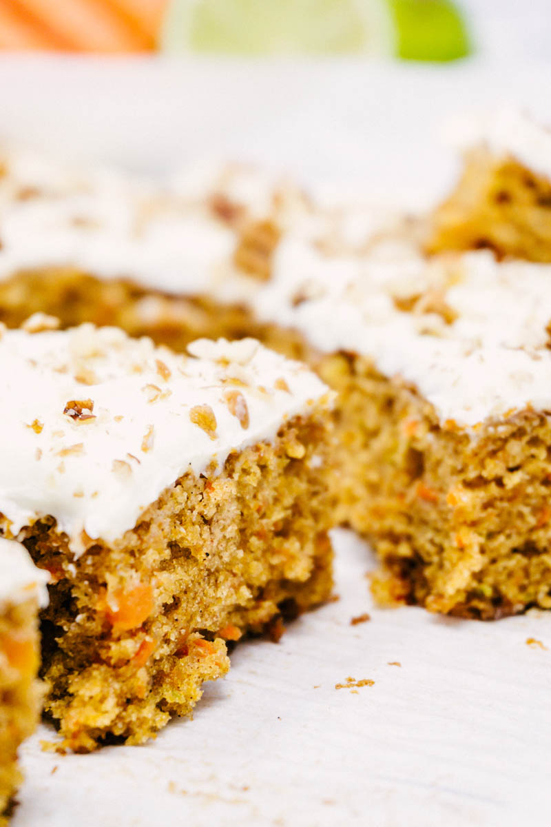 taste before beauty Carrot Cake Bars with Sweet Lime Cream Cheese Frosting on table