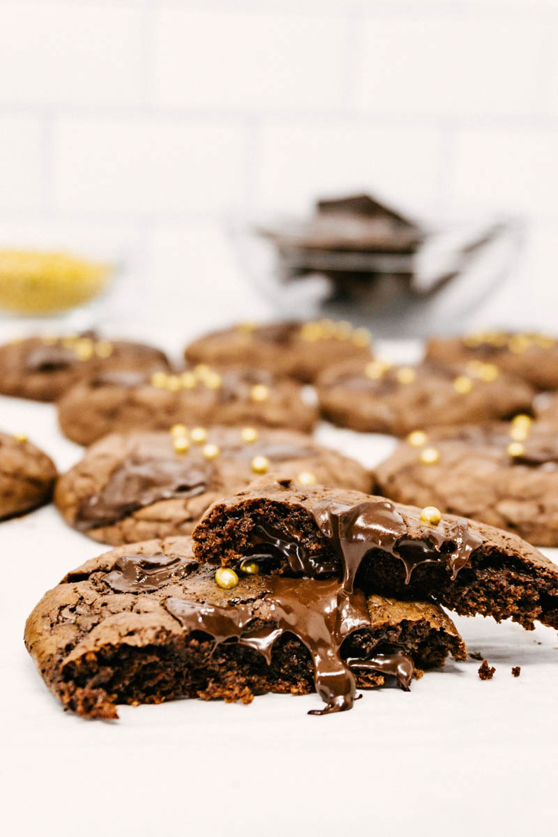 aztec wonder chocolate cayenne cookies opened up with gooey chocolate