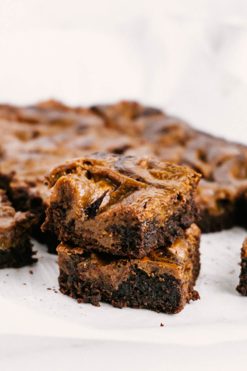 dulce de leche brownies stacked