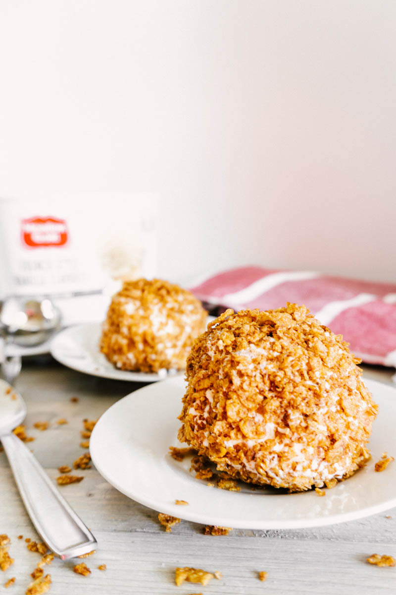 easy fried ice cream balls with cinnamon crunchy coating on plate
