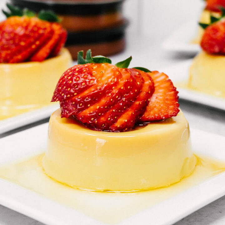 creamy flan on plate