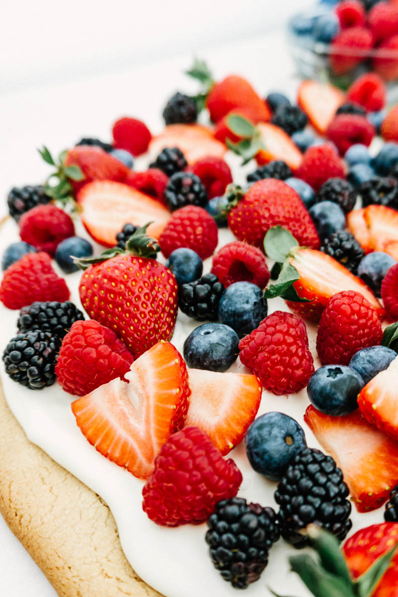 easy fruit pizza with berries on the table