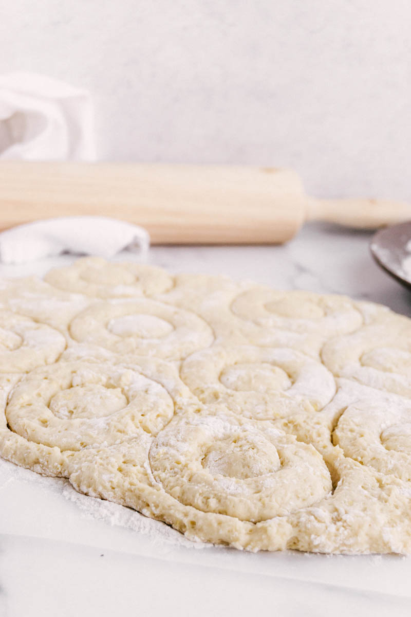 lemon greek yogurt cake donuts being cut out