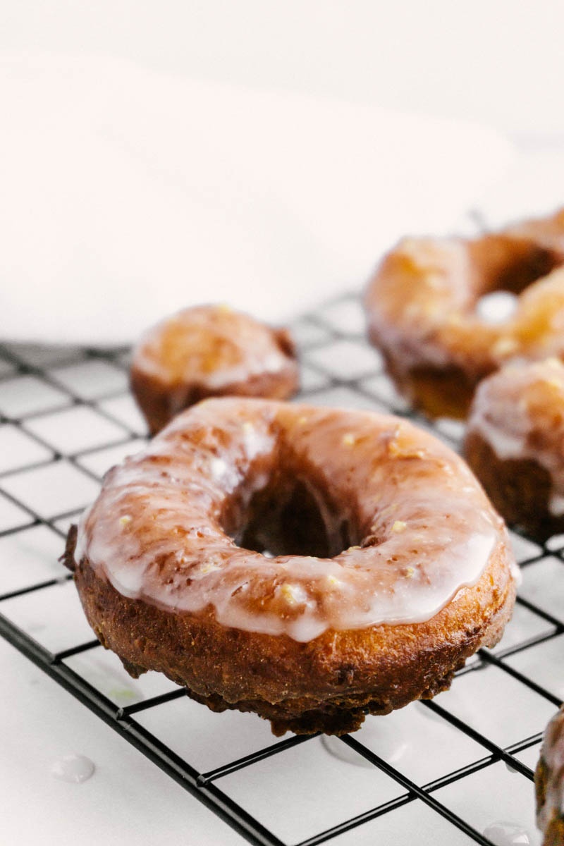 lemon greek yogurt cake donut on wire rack