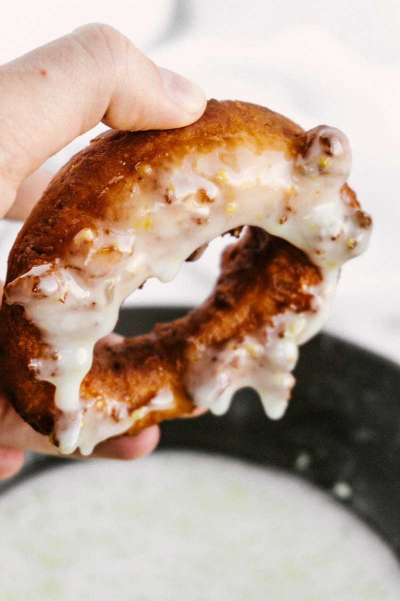 lemon greek yogurt cake donut dripping glaze