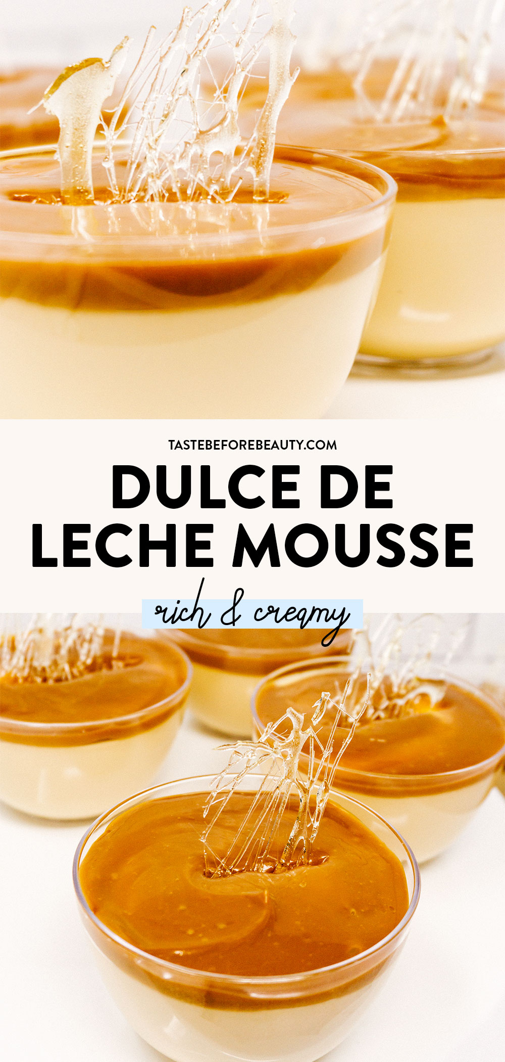 dulce de leche mousse with sugar decoration pinterest pin