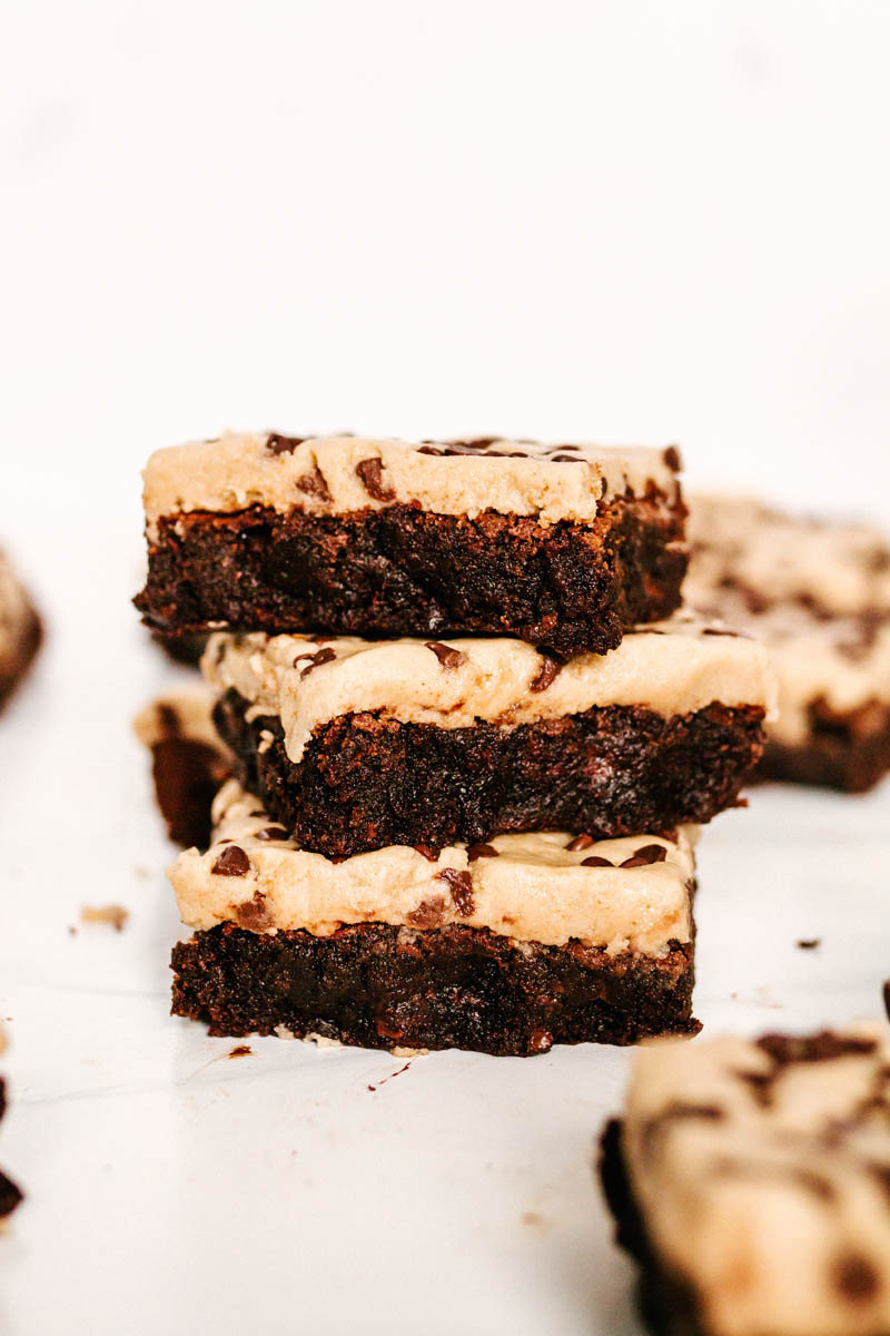 cookie dough brownies stacked