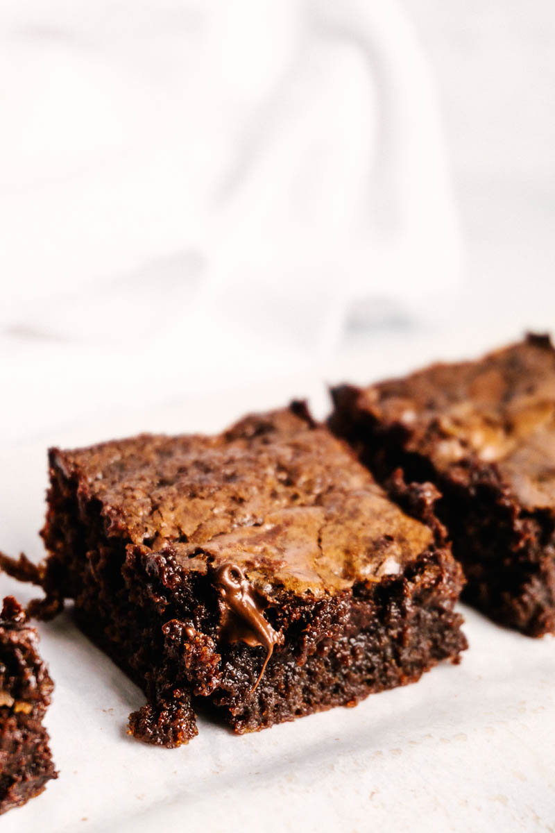 purely chocolate brownie squares laid next to each other