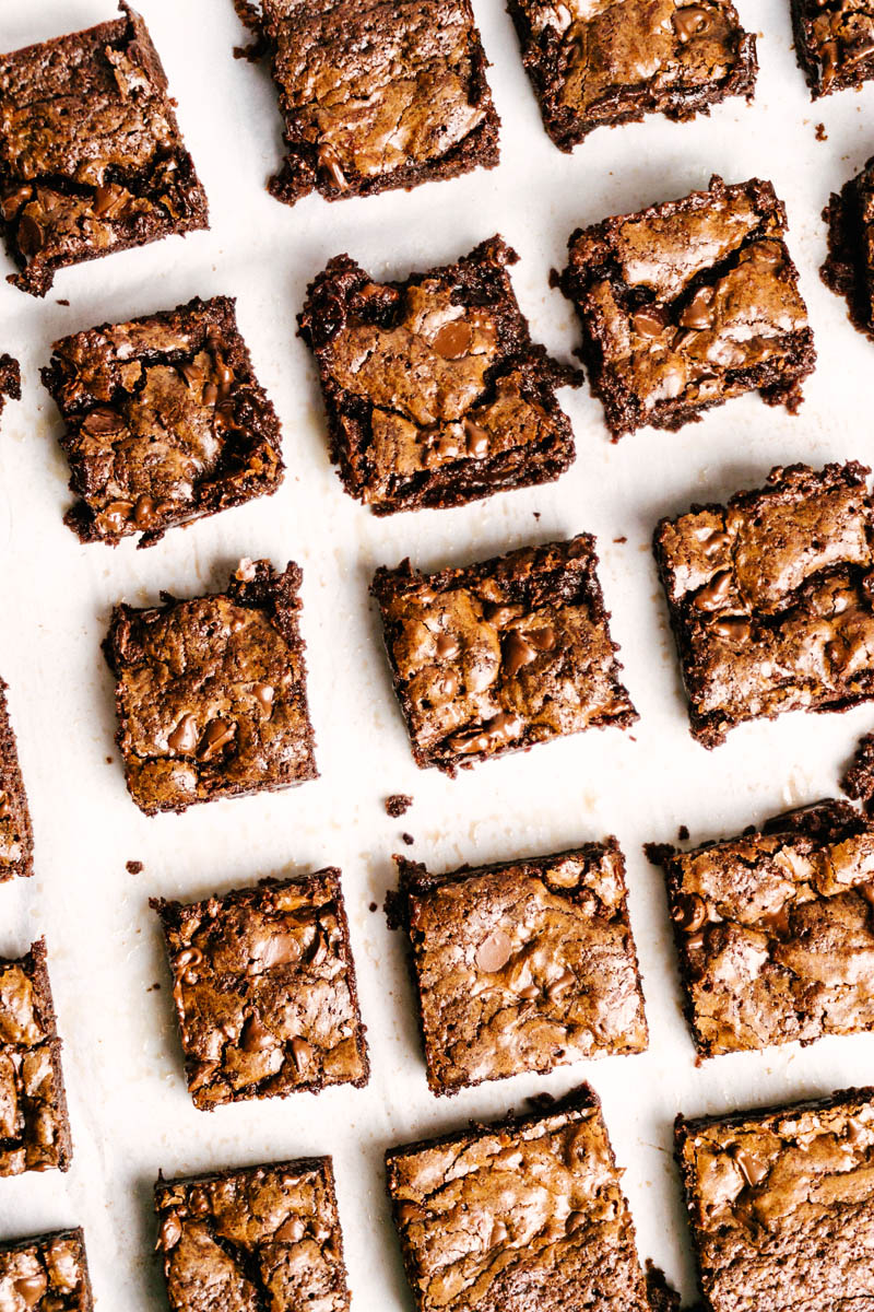 purely chocolate brownie squares on table