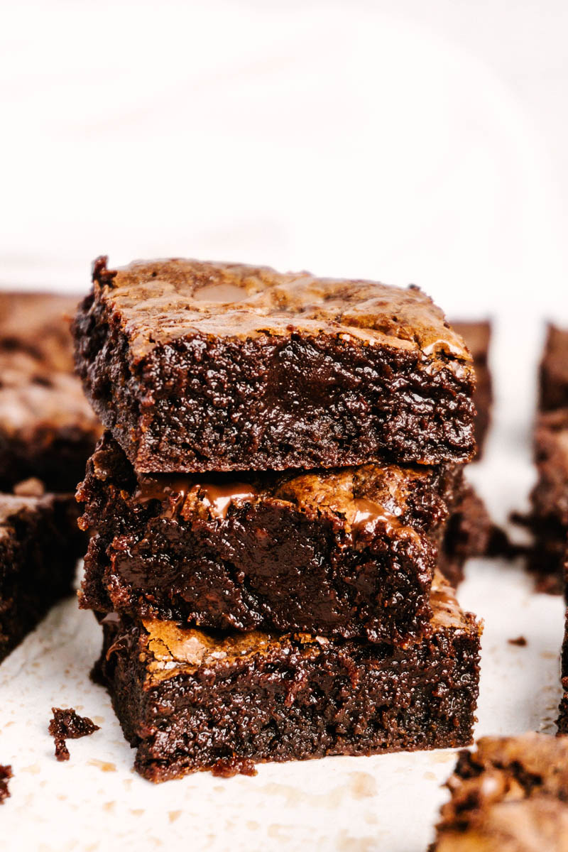 purely chocolate brownies stacked