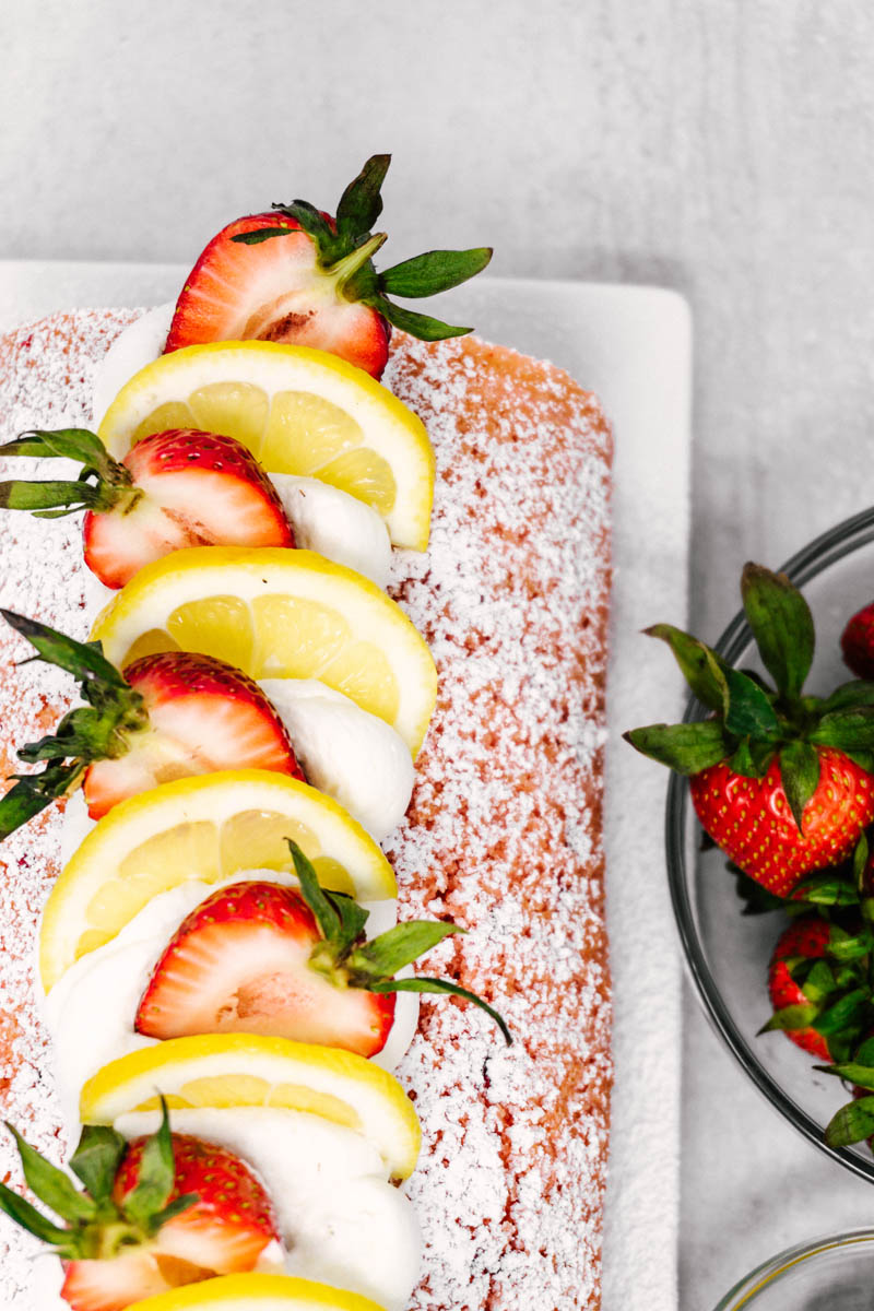 top of the strawberry lemon cake roll