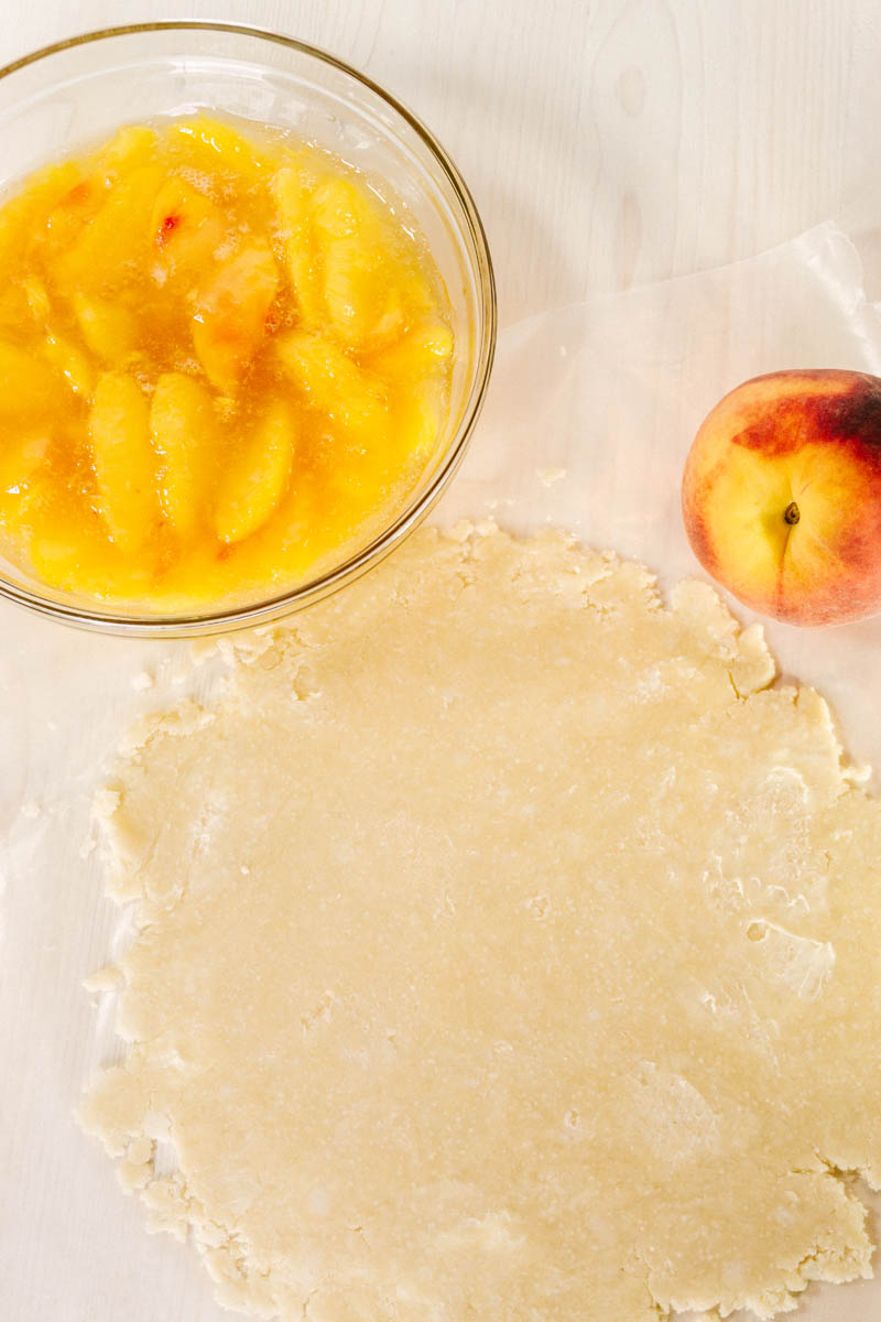 peach pie dough on table