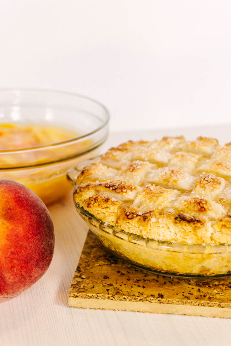 peach pie on table