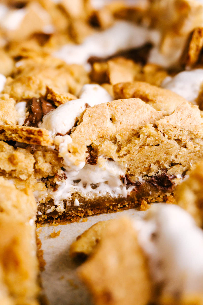 smores bars with gooey marshmallow