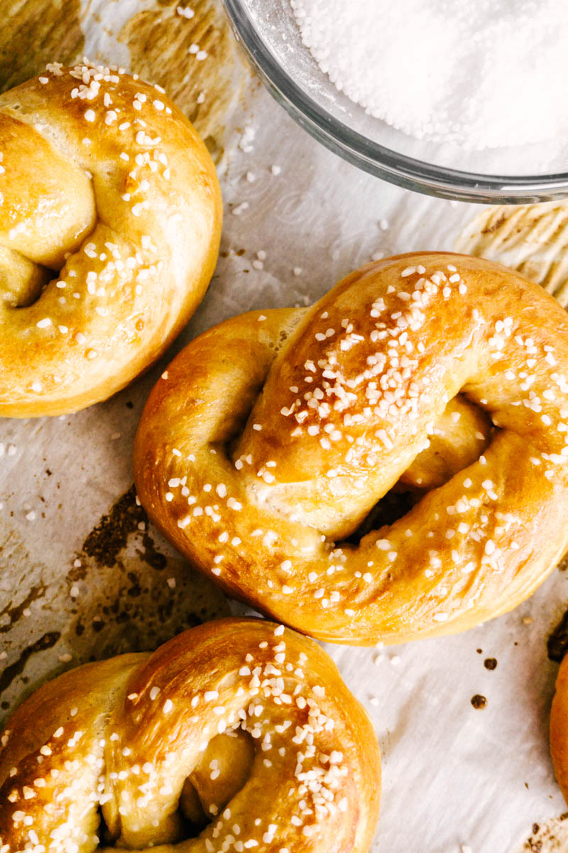 soft pretzels on the table