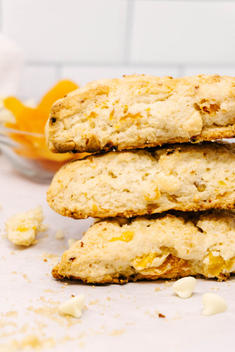 apricot white chocolate scones stacked