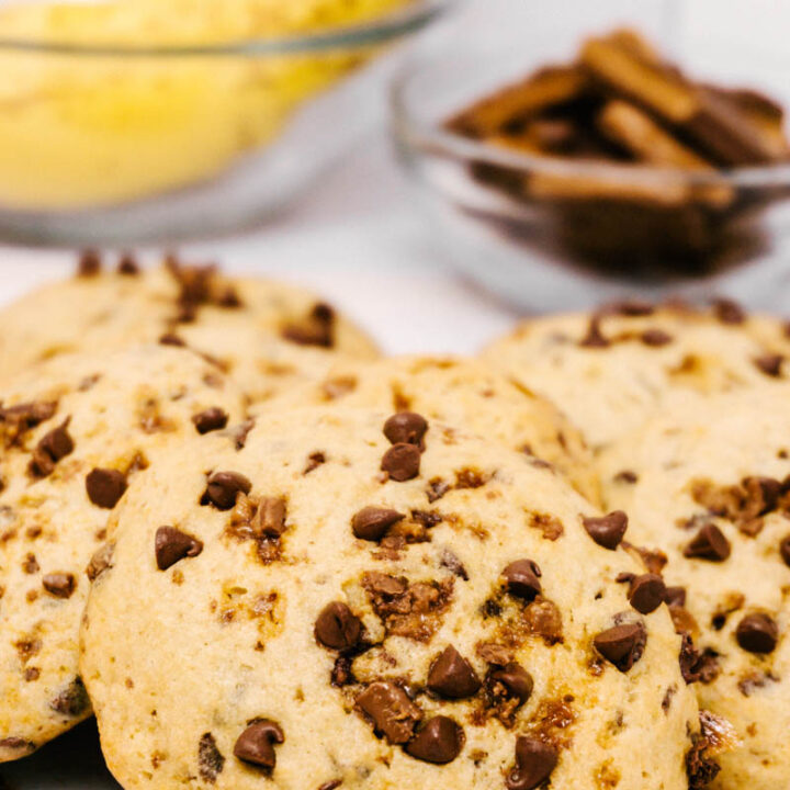 banana toffee chocolate chip cookies upclose shot