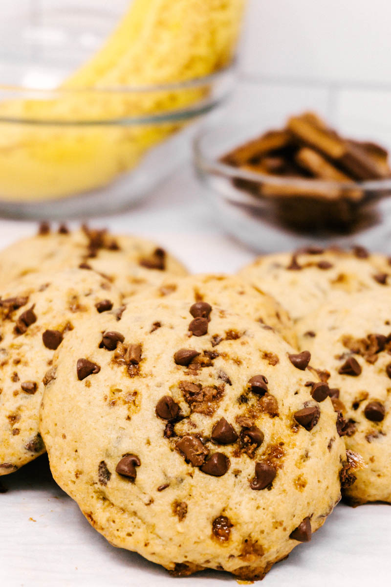 banana toffee chocolate chip cookies upclose shot