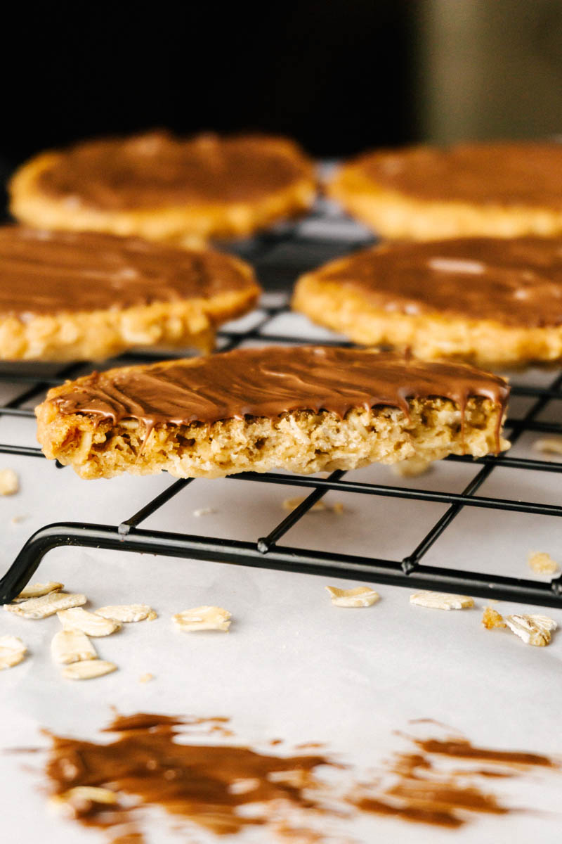 copycat hobnobs oatmeal crumble cookies split open upclose shot