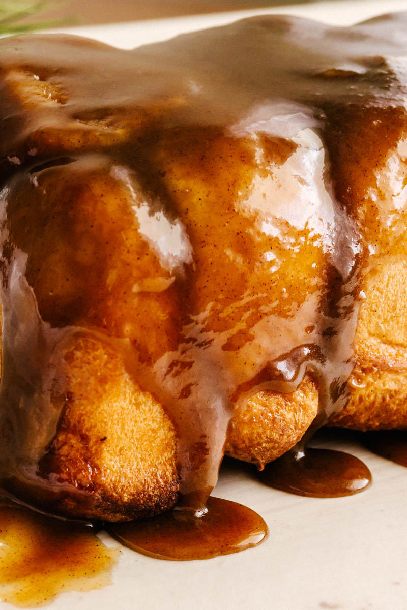 close up of easy monkey bread drizzle