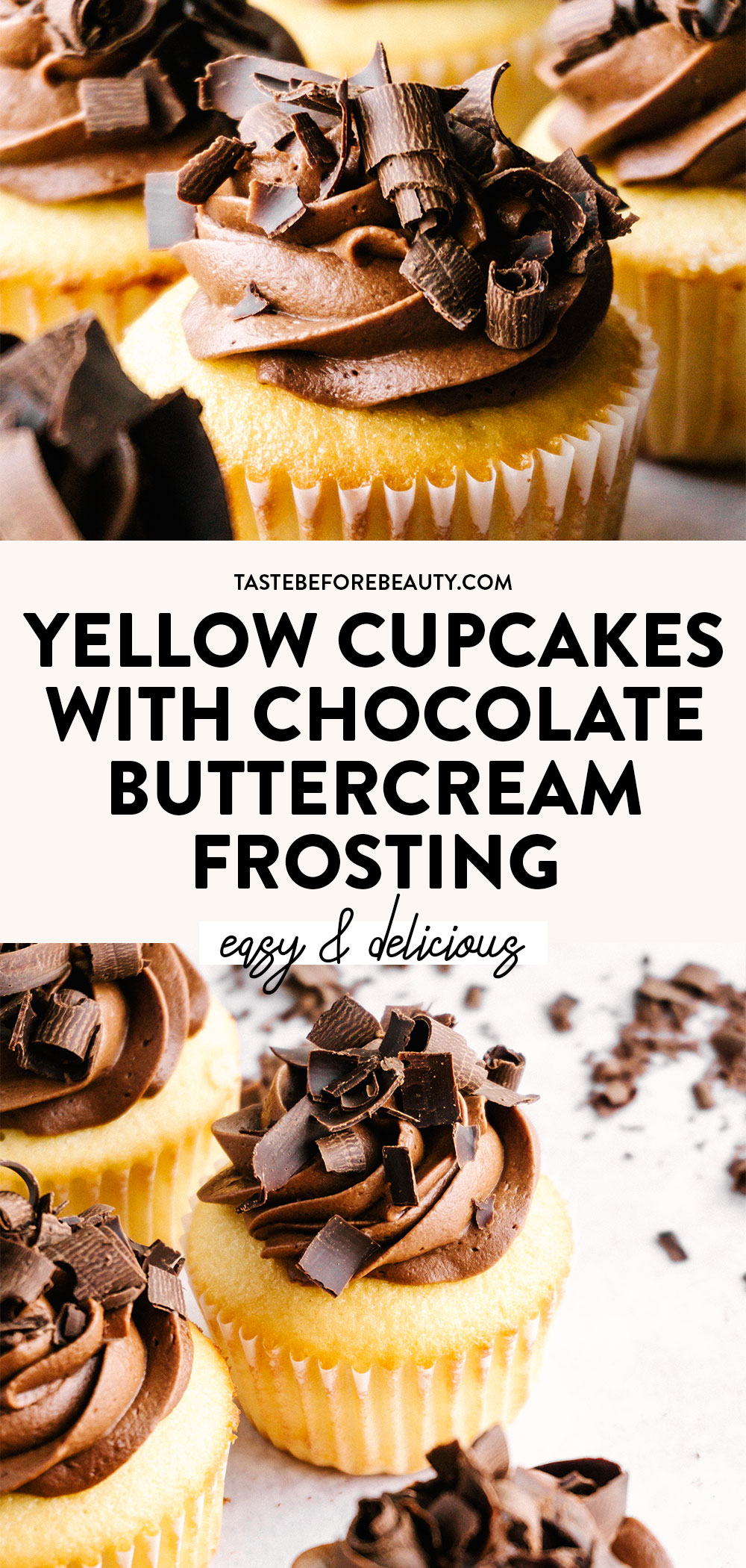 yellow cupcakes with chocolate buttercream frosting pinterest pin