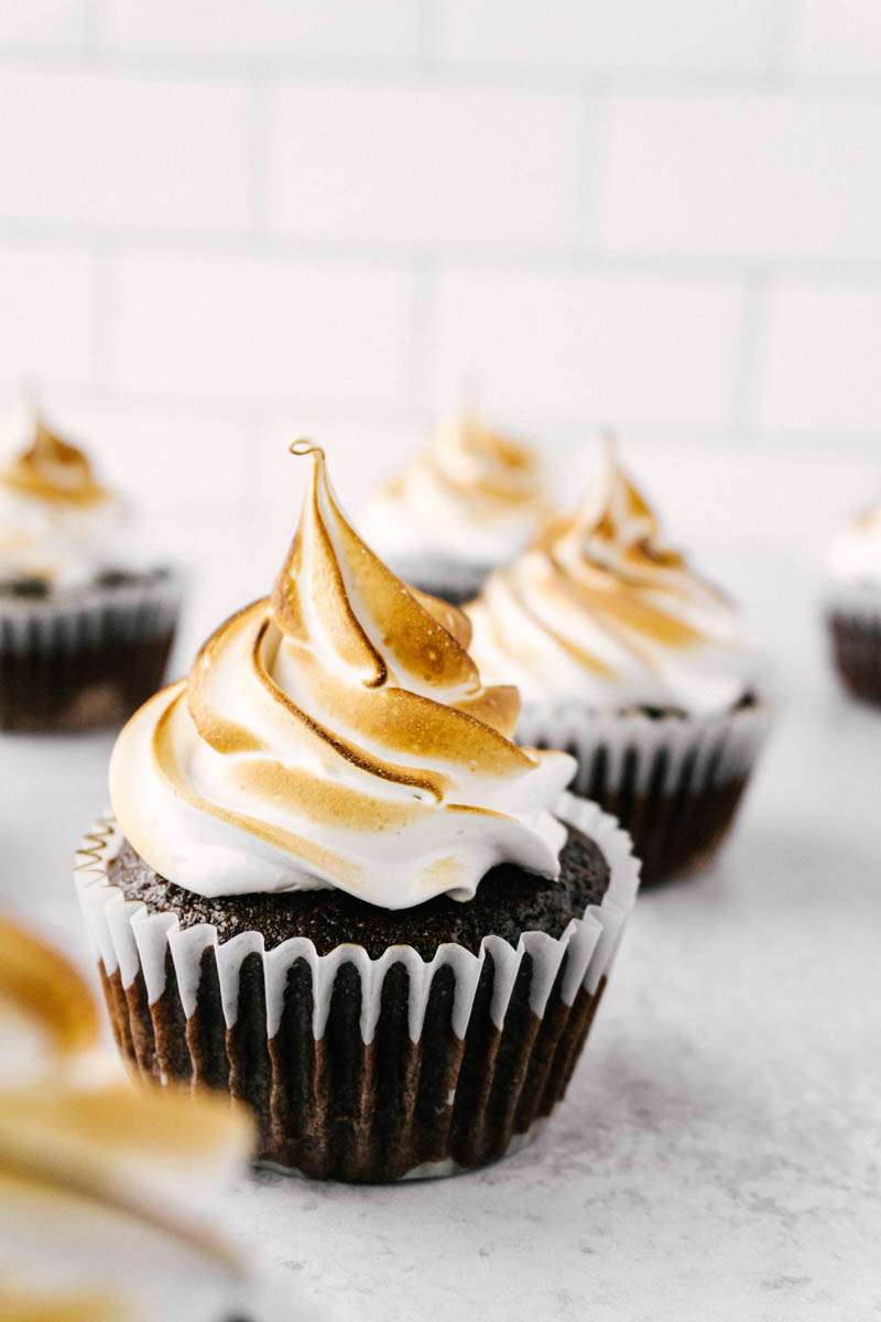 a s'mores cupcakes on tehe tabl