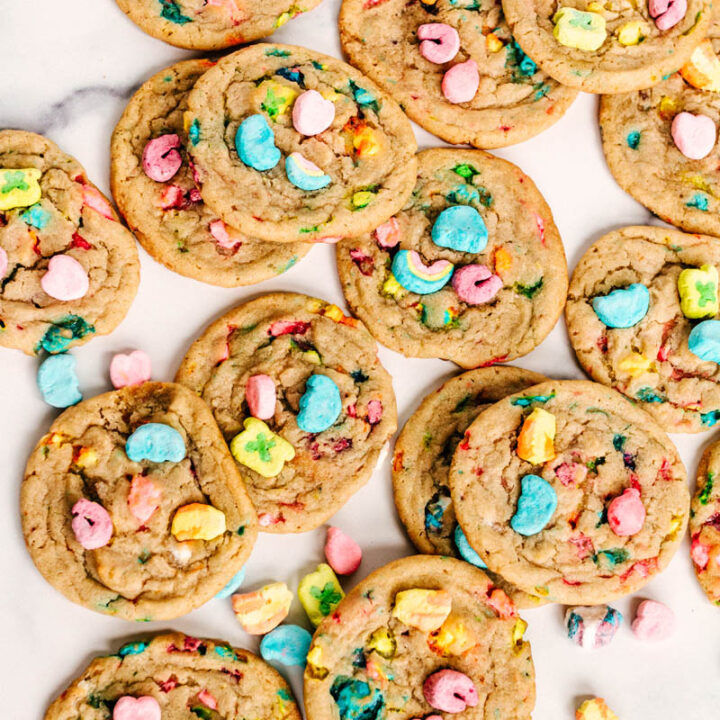 pile of lucky charms cookies with marshmallows spread out