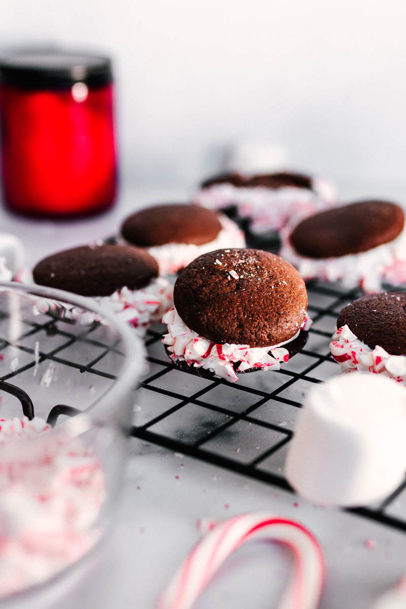chocolate peppermint cookies on a wire rack
