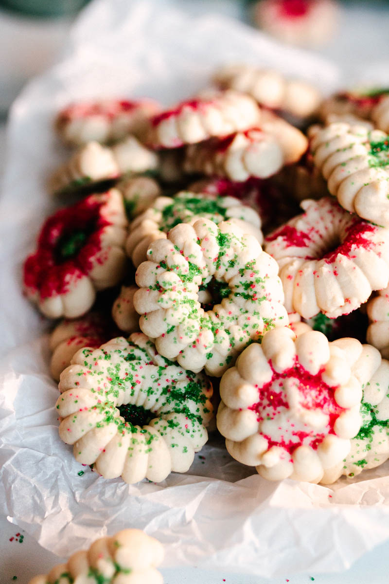 spritz cookies piled on each other