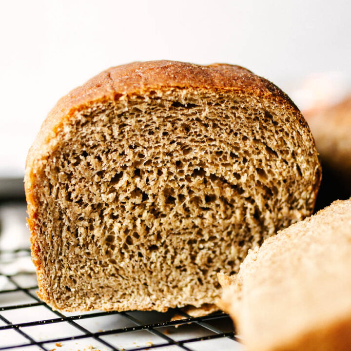 whole wheat bread cut open showing the texture